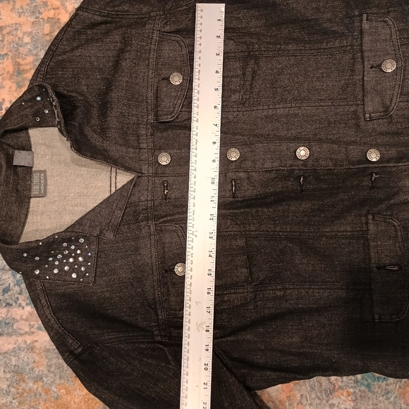 Chicos Studded Casual Black Denim Jacket Size 3 - Picture 7 of 8